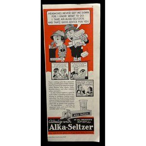 Alka Seltzer Medicine Vintage Print Ad 1938 Comic Headaches Indigestion